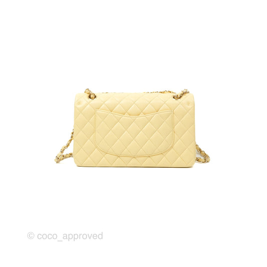 Chanel Classic M/L Medium Flap Quilted Yellow Lambskin Gold Hardware