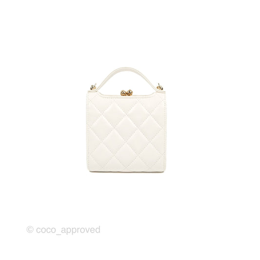 Chanel Coin Purse Clutch With Chain White Lambskin Gold Hardware