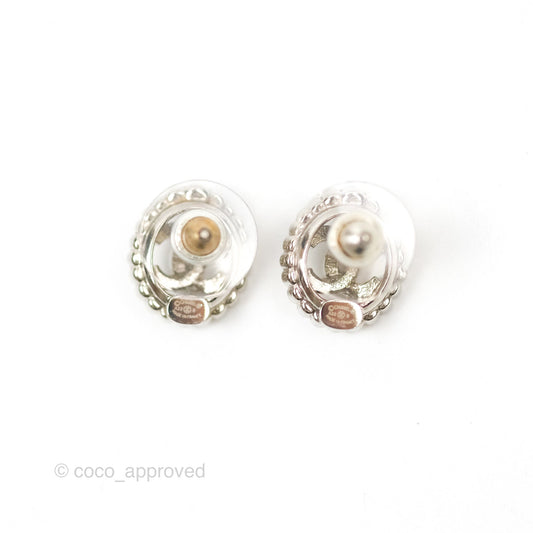 Chanel Crystal CC Earrings Silver Tone 22B