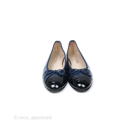 Chanel Ballerina Patent Leather Flats Navy/ Black Size 38.5