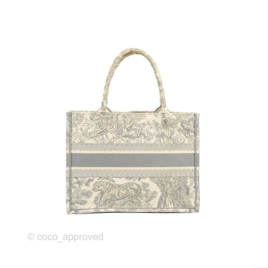 Christian Dior Medium (Old Small) Embroidered Toile De Jouy Light Grey Canvas Book Tote