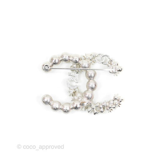 Chanel CC No5 Pearl Crystal Brooch Silver Tone 23P
