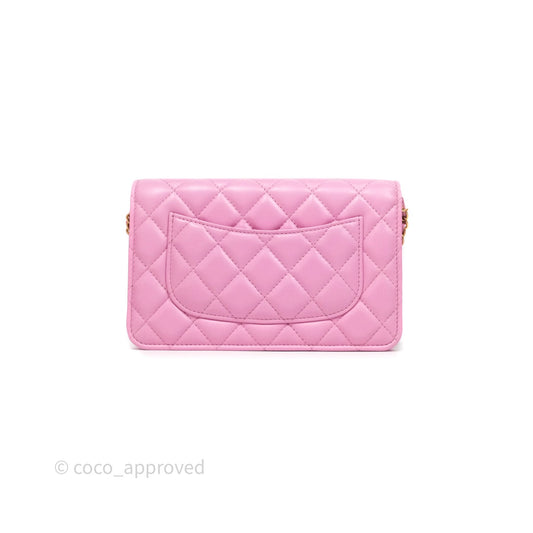 Chanel CC Chain Wallet On Chain WOC Pink Lambskin Aged Gold Hardware