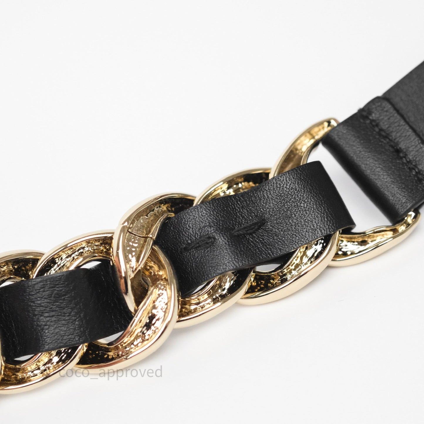 Chanel CC Woven Chain Black Leather Belt Gold Hardware 22C