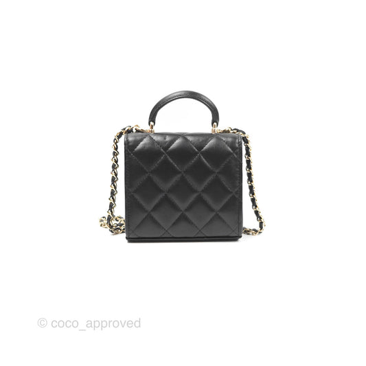 Chanel Mini Handle Clutch With Chain Black Lambskin Gold Hardware