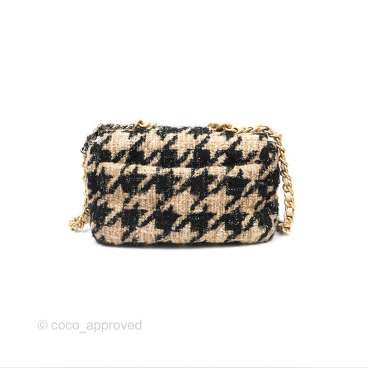 Chanel 19 Small Tweed Houndstooth Black Beige Mixed Hardware