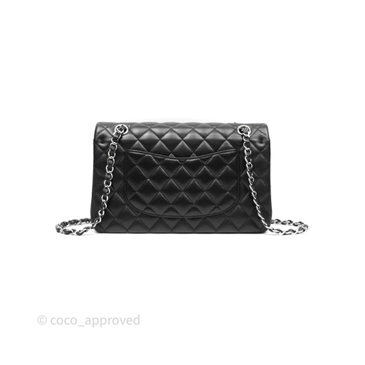 Chanel Classic M/L Medium Flap Quilted Black Lambskin Silver Hardware