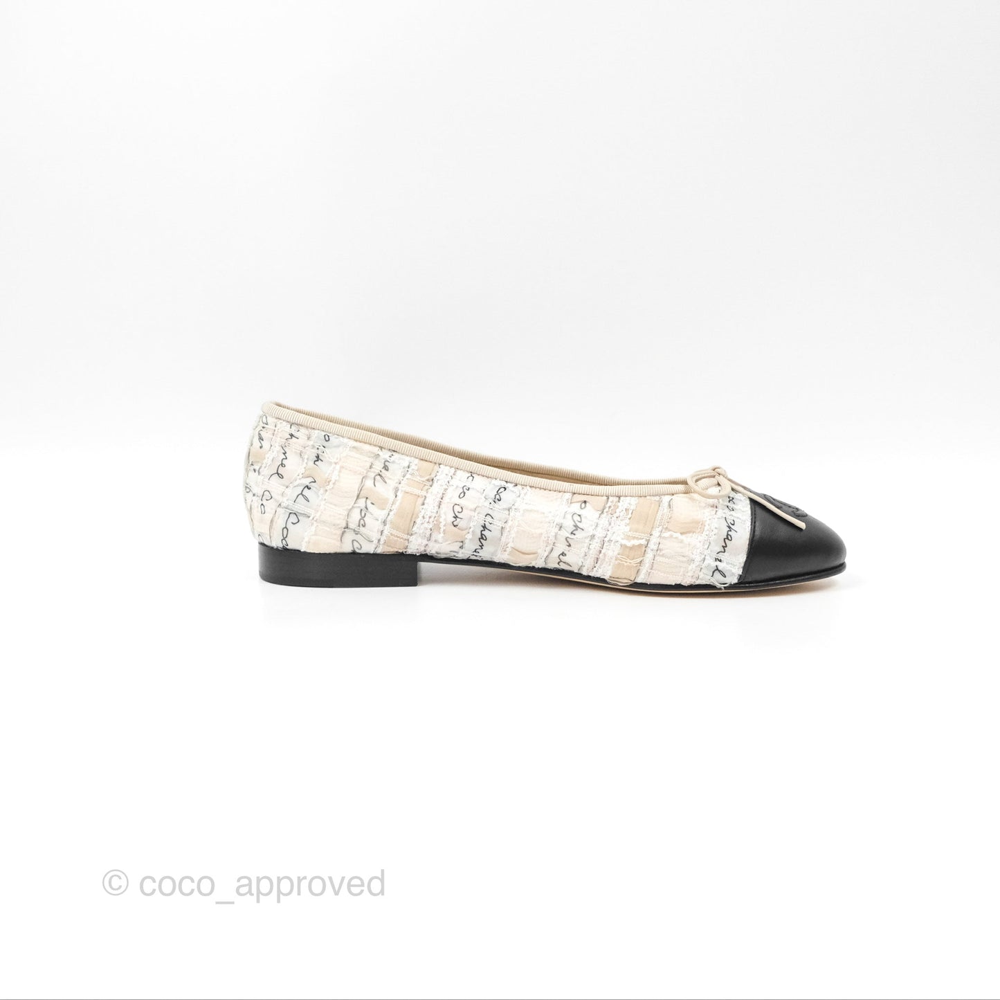 Chanel Ballerina Flats Light Pink/Black Fabric Size 38.5
