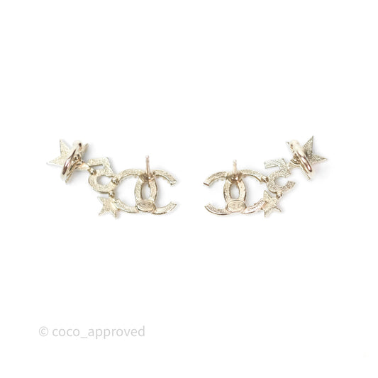 Chanel Crystal CC Star No5 Earrings Ear Clip Gold Tone 22S