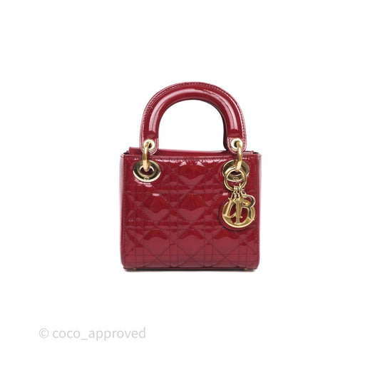 Christian Dior Mini Lady Dior Red Patent Cannage Gold Hardware