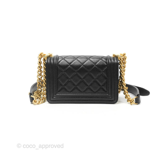 Chanel Mini Boy Black Caviar Aged Gold Hardware
