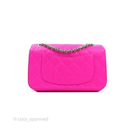 Chanel Mini Reissue 224 Fuchsia Neon Pink Goatskin Silver Hardware
