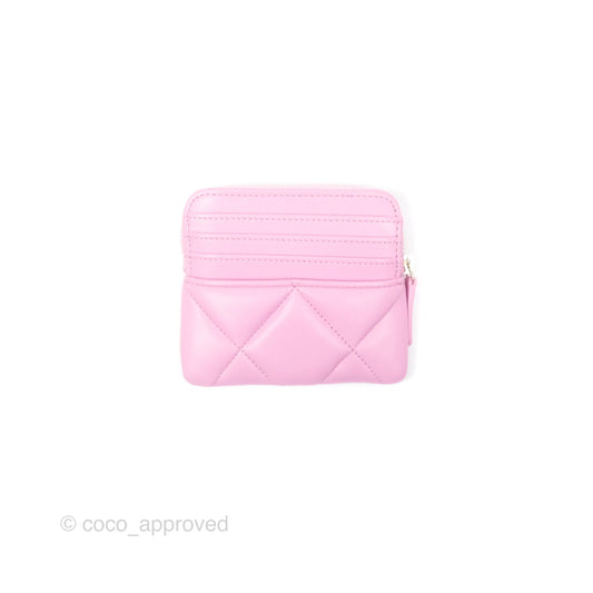 Chanel 19 Zipped Coin Purse Card Holder Pink Lambskin