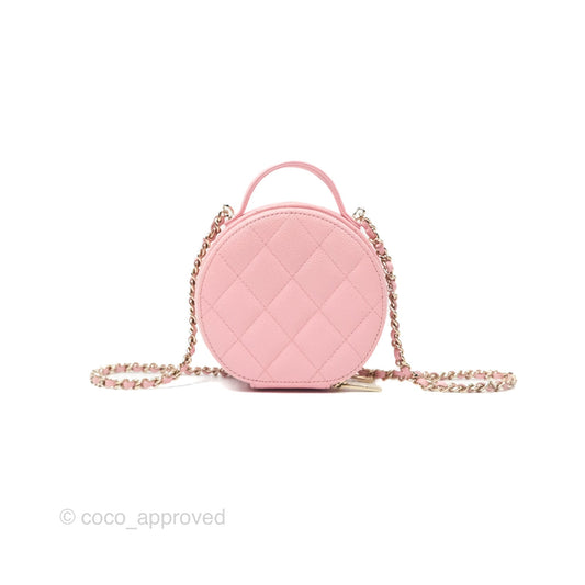 Chanel Mini Round Vanity Bag Handle With Care Pink Caviar 22C