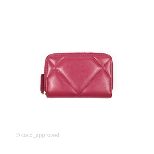 Chanel 19 Zip Card Holder Pink Lambskin Gold Hardware