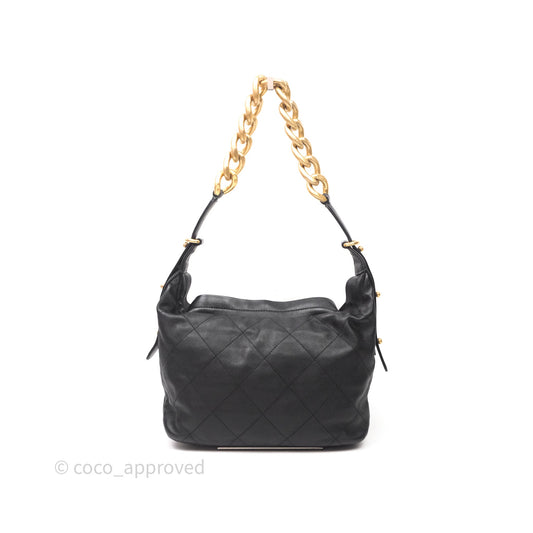 Chanel Hobo Bag Black Calfskin Aged Gold Hardware