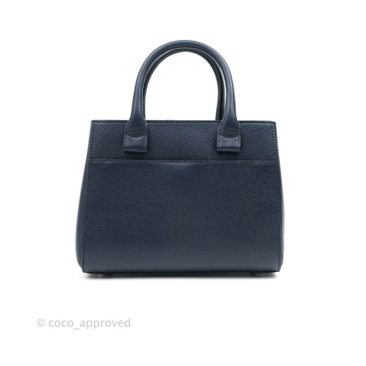 Chanel Mini Neo Executive Shopper Tote Black Grained Calfskin Navy Silver Hardware