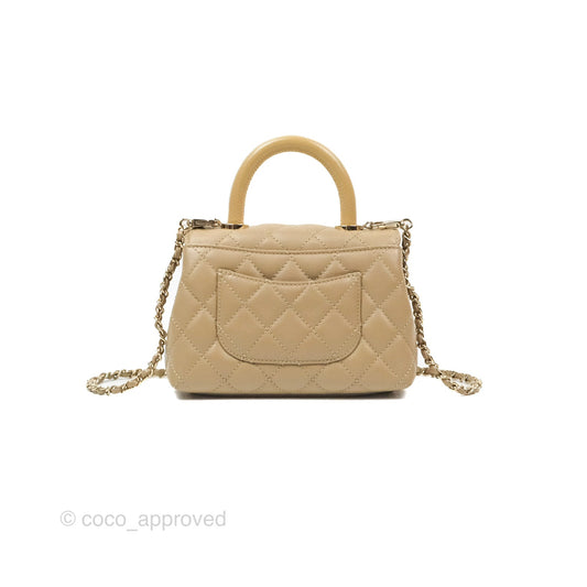 Chanel Mini Coco Handle Quilted Dark Beige Caviar Gold Hardware