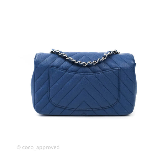 Chanel Mini Rectangular Chevron Caviar Blue Silver Hardware