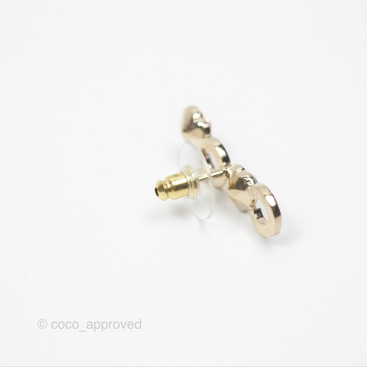 Chanel Crystal COCO Pink Heart Earrings Gold Tone 22B