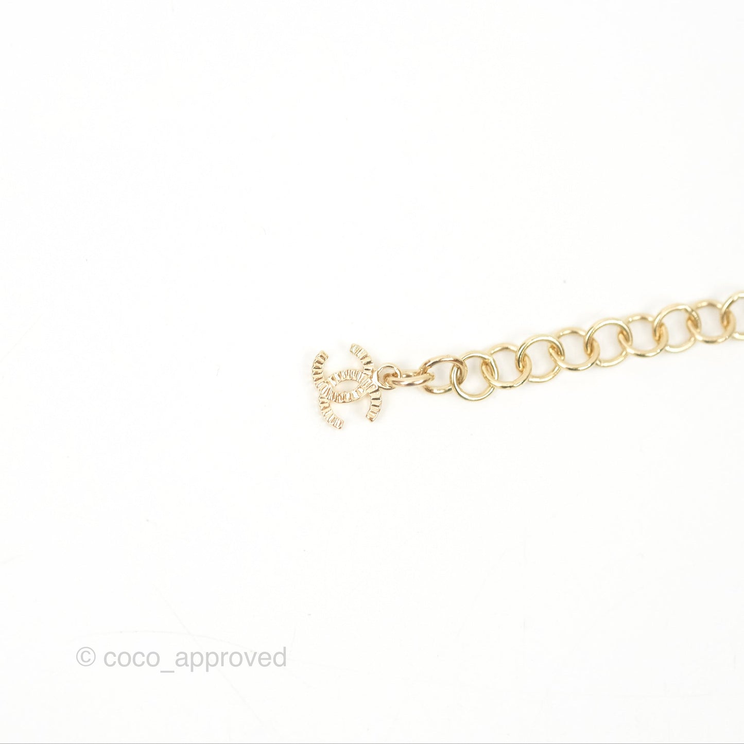 Chanel Crystal Pearl Heart CC Necklace Gold Tone 24P