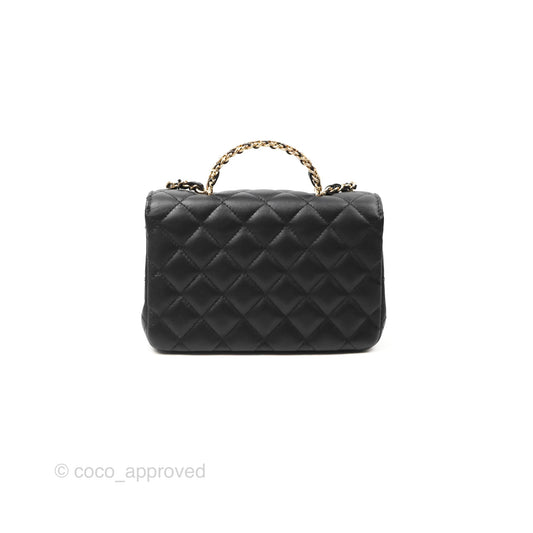 Chanel Mini Rectangle Flap with Crystals Top Handle Black Lambskin 23A