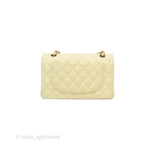 Chanel Small Classic Quilted Flap Light Yellow Caviar Gold Hardware