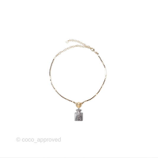Chanel No5 Perfume Bottle Crystal Chain Choker Necklace Gold Tone 21S