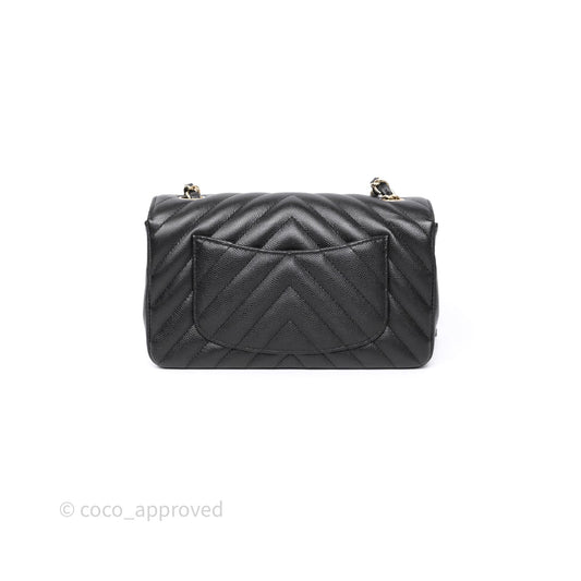 Chanel Mini Rectangular Chevron Black Caviar Gold Hardware