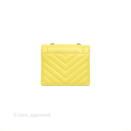 Chanel Chevron Square Envelope Flap Bag Yellow Calfskin Gold Hardware 19C