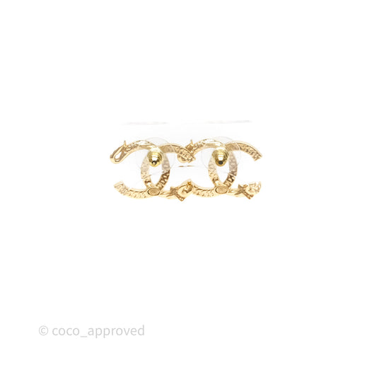 Chanel CC Crystals Earrings Gold Tone 23C