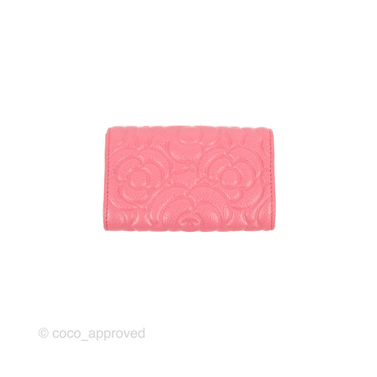 Chanel Camellia Card Holder Pink Caviar Gold Hardware