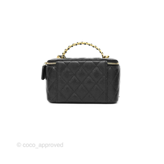 Chanel Logo Top Handle Vanity Rectangular Black Caviar Aged Gold Hardware
