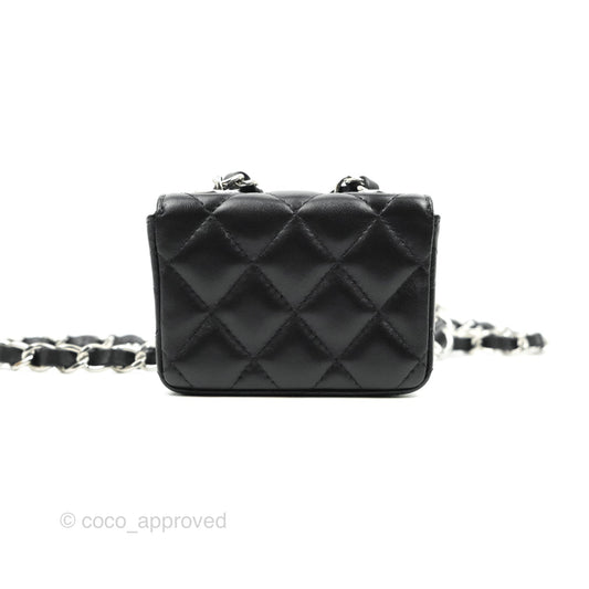Chanel Mini Card Holder Chain Belt Bag Black Lambskin Silver Hardware 21B
