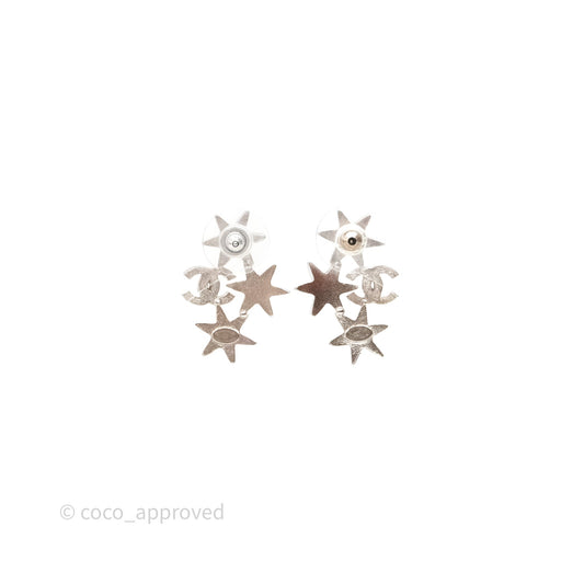 Chanel CC Crystals Star Earrings Silver Tone 16V