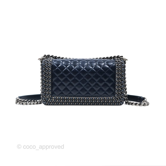 Chanel Medium Chain Edge Boy Quilted Navy Aged Glazed Calfskin Ruthenium Hardware