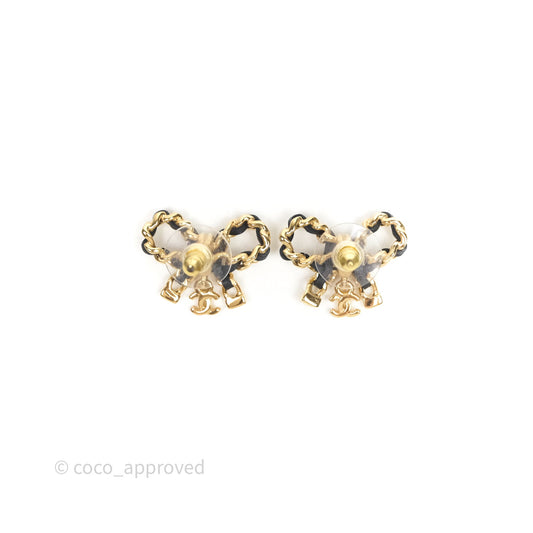 Chanel Lambskin Chain Bow Earrings Black Gold 25V