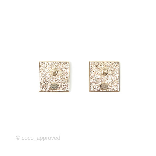 Chanel CC Square Earrings White Gold Tone 24C