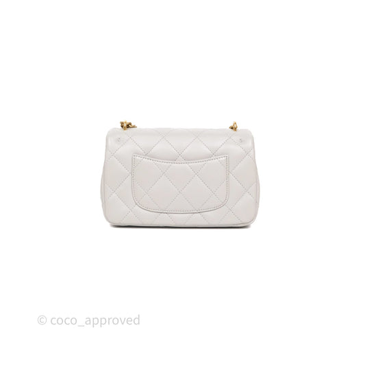 Chanel Heart Crush Mini Flap Bag Light Grey Lambskin Aged Gold Hardware 24P