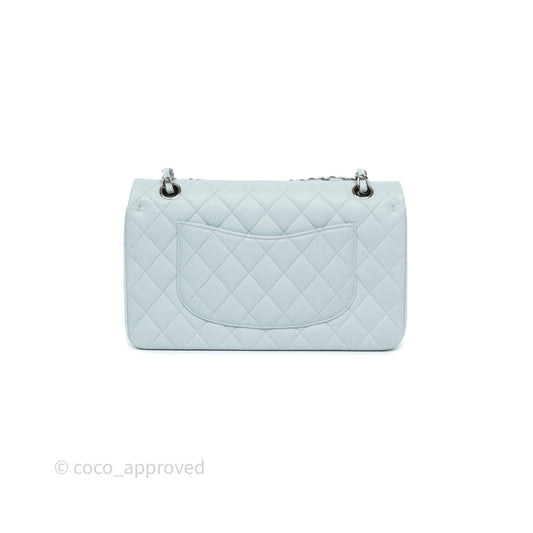 Chanel Classic M/L Medium Flap Quilted Light Blue Caviar Silver Hardware 21K