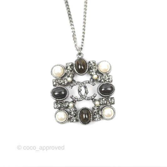 Chanel CC Square Pendant Necklace Gun Metal 14P