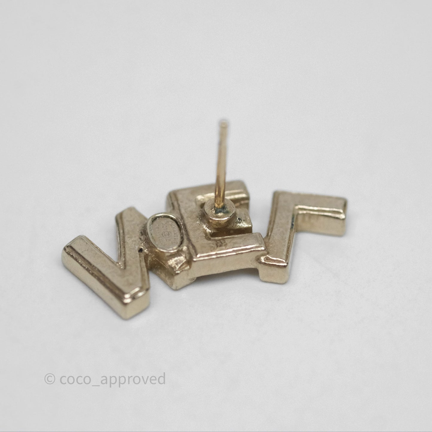 Chanel Logo CHA-NEL Crystal Earrings Gold Tone 20B