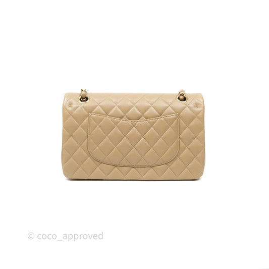 Chanel Classic M/L Medium Flap Quilted Dark Beige Caviar Gold Hardware