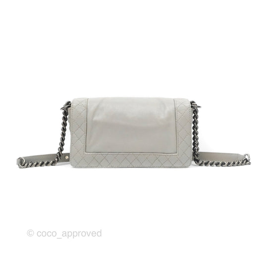 Chanel Medium Boy Reverso Flap Light Grey Calfskin Ruthenium Hardware