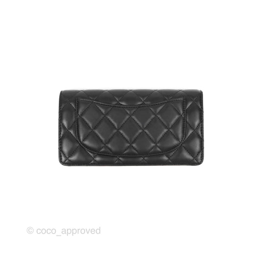 Chanel Classic Quilted Long Wallet Black Lambskin Silver Hardware