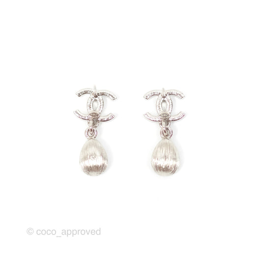 Chanel Crystal CC Tear Resin Drop Earrings Silver Hardware 21K