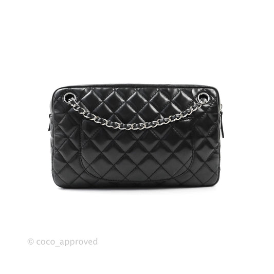 Chanel Quilted Camera Case Bag Black Lambskin Silver Hardware