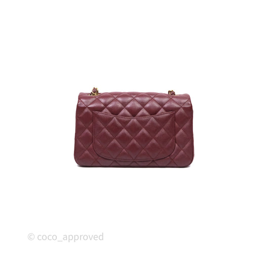Chanel Classic Quilted Mini Rectangular Flap Burgundy Caviar Aged Gold Hardware