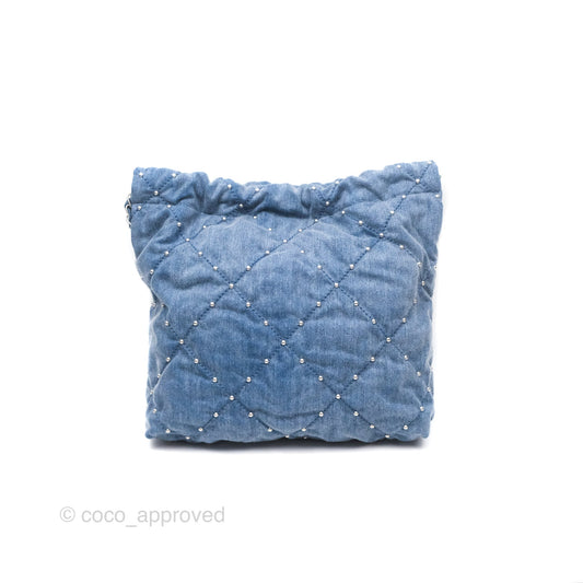 Chanel 22 Small Pearl Studded Denim Silver Hardware