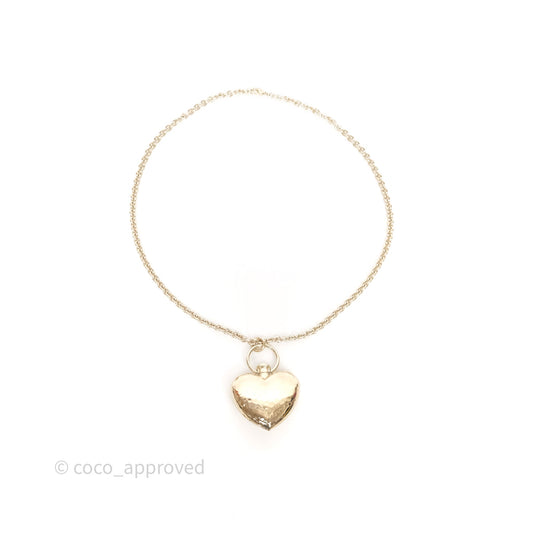 Chanel Metal CC Heart Locket Long Necklace Gold Tone 22C